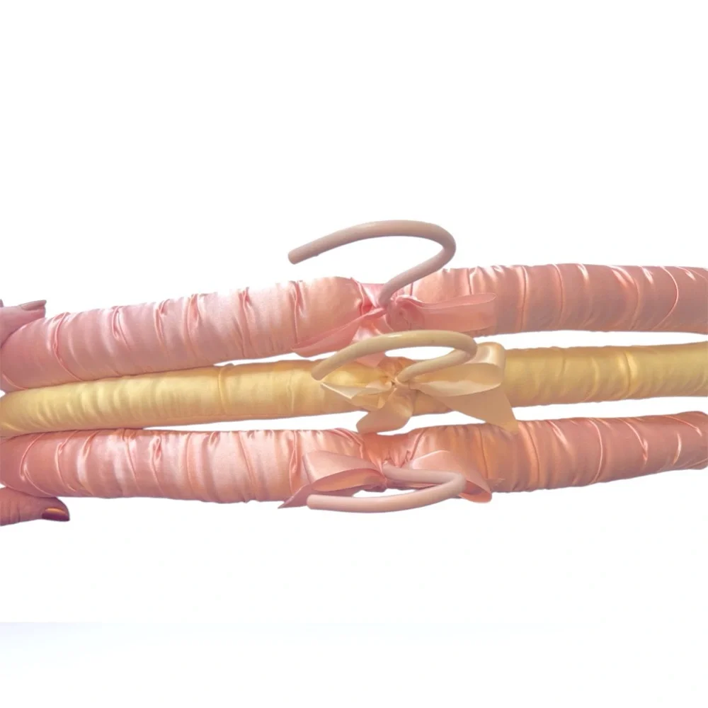 Three Luxurious Padded Satin Hangers-2 Pink and 1 Yellow Hanger.
